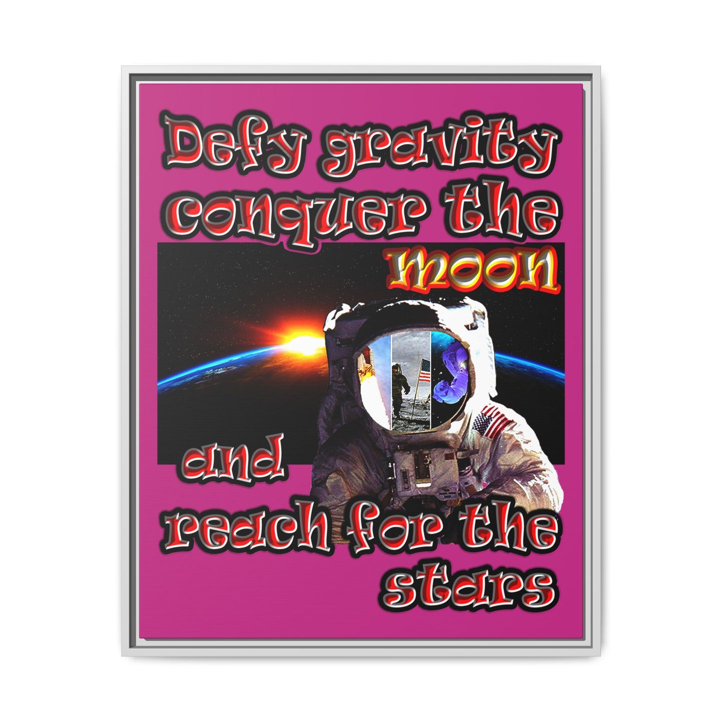 defy conquer reach - framed canvas art (pink)