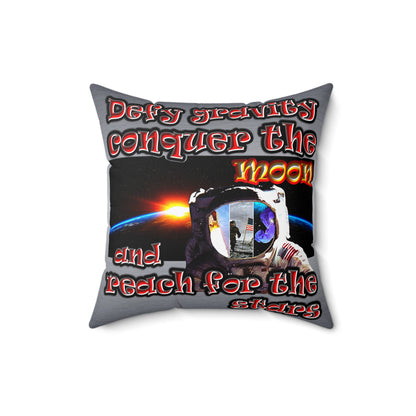 defy conquer reach - Spun Polyester Square Pillow - (brushed nickel)