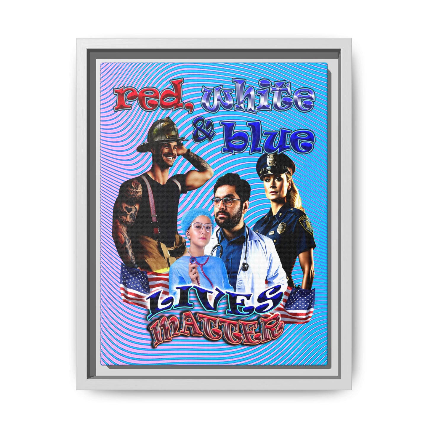 rw&b lives matter - framed canvas art (light blue-purple wave)