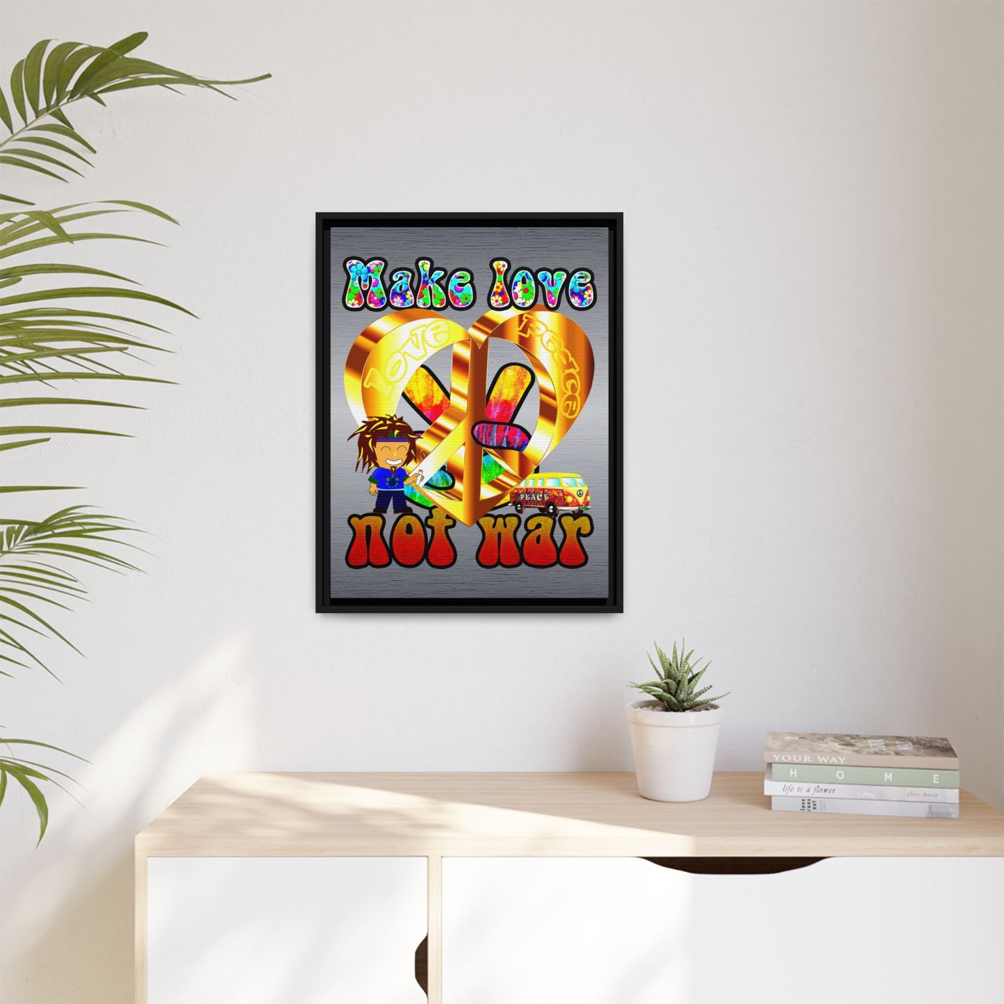 love peace - framed canvas art (brushed nickel)