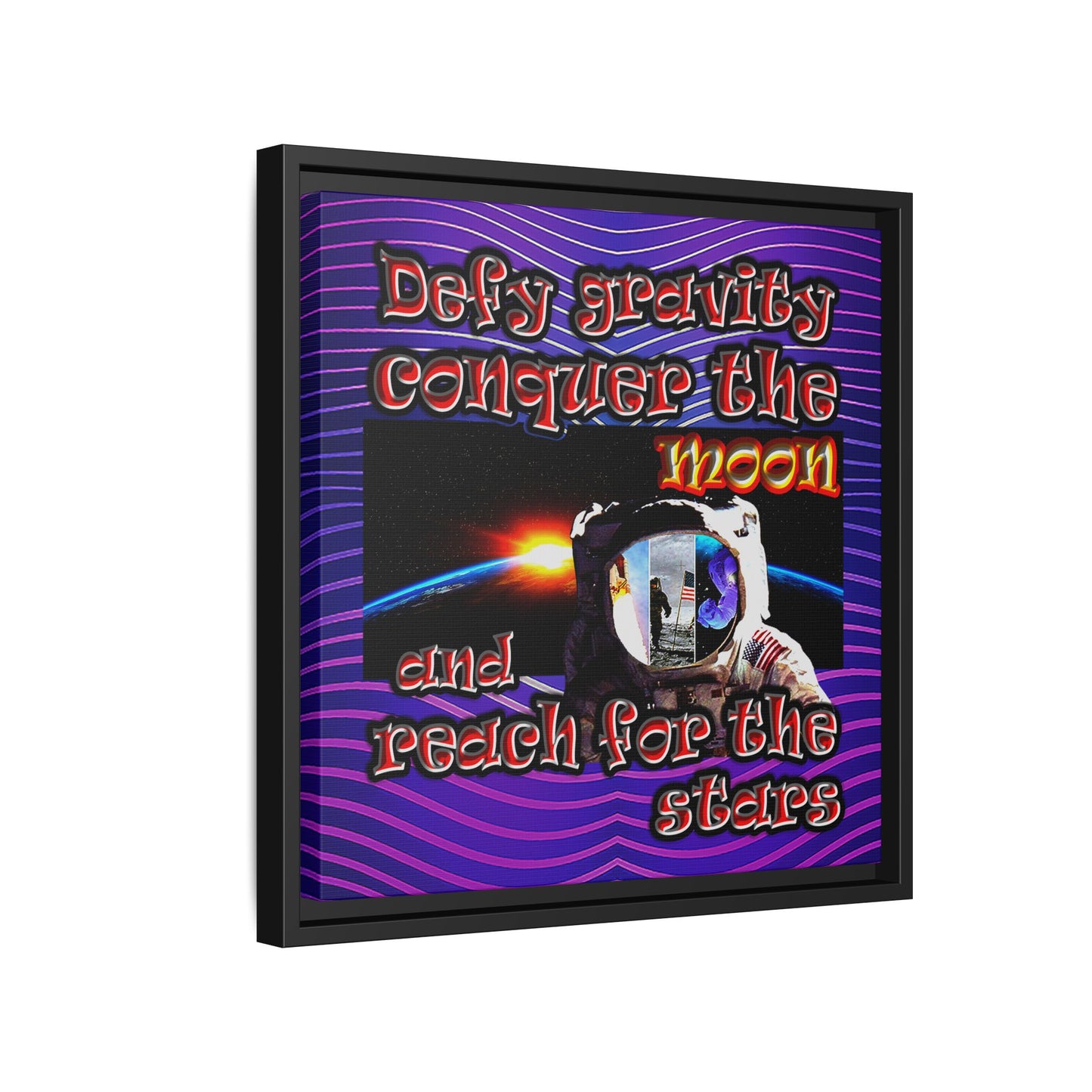 defy conquer reach - framed canvas art (purple wave)