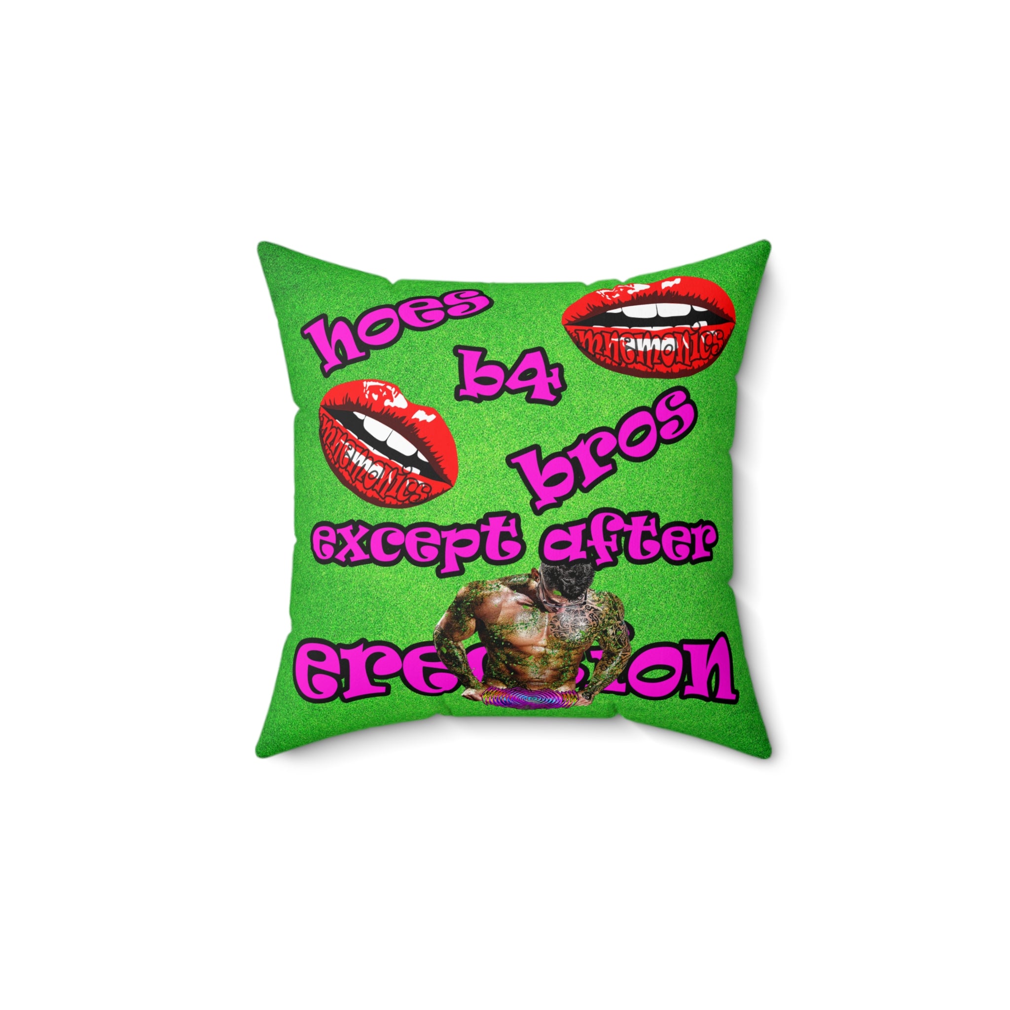 hoes b4 bros - Spun Polyester Square Pillow - (green turf)