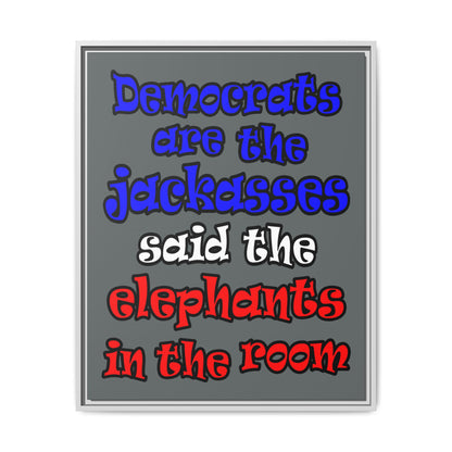 donkeys and elephants - framed canvas art (dark grey)