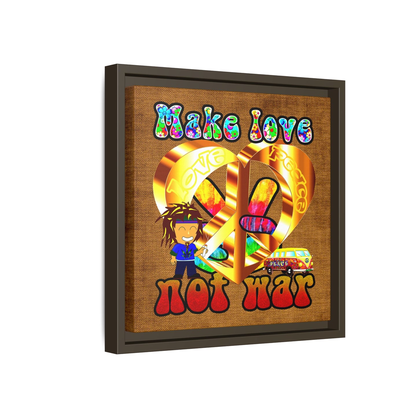 love peace - framed canvas art (brown papyrus)
