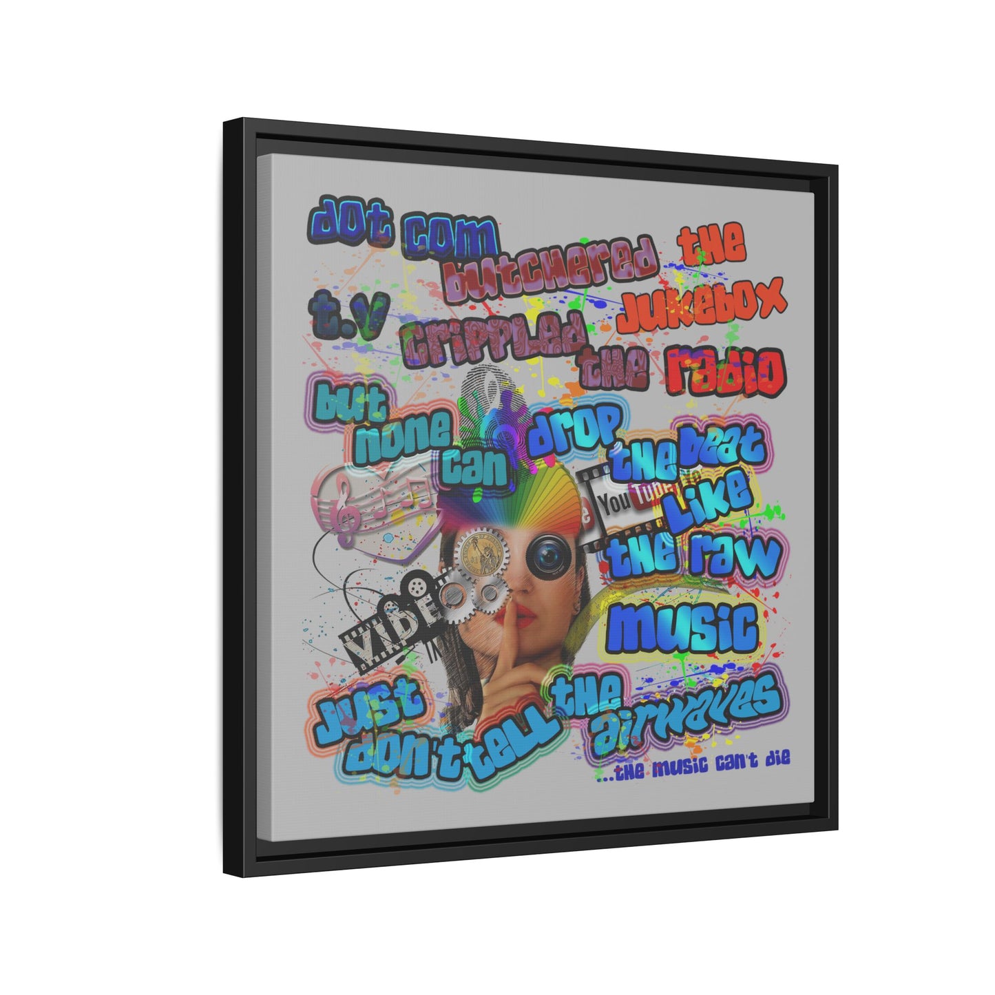 drop the beat - framed canvas art (light grey)