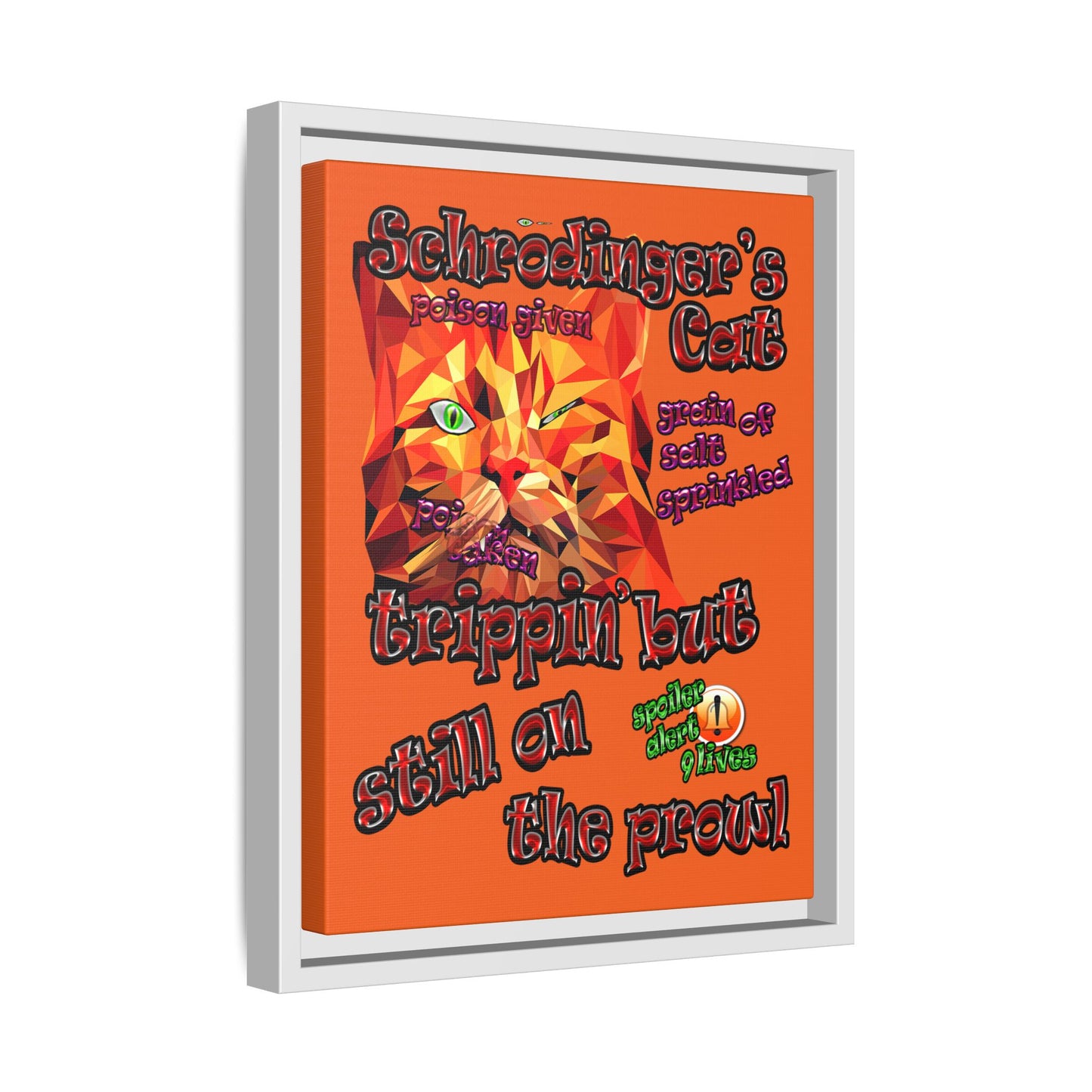 schrodinger's cat - framed canvas art (orange)