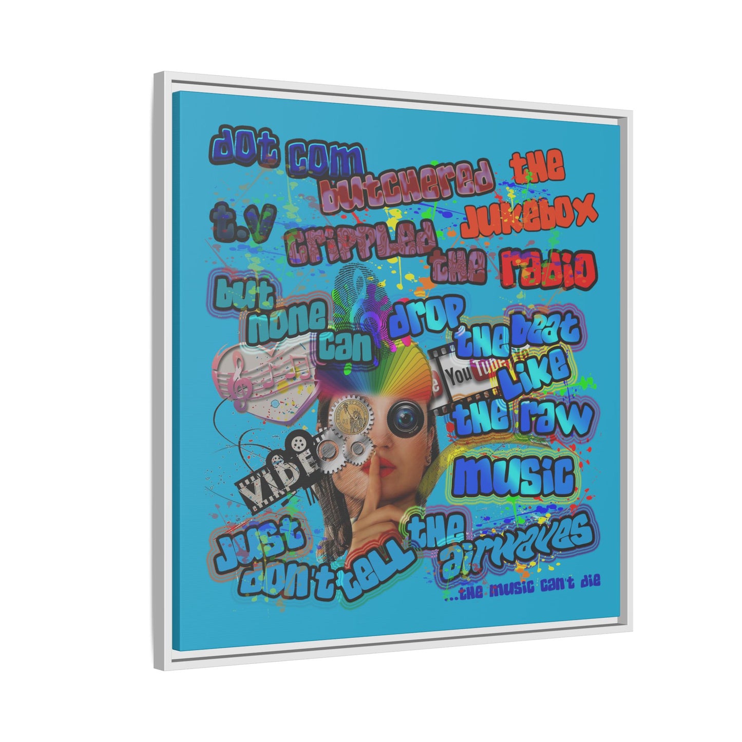 drop the beat - framed canvas art (turquoise)