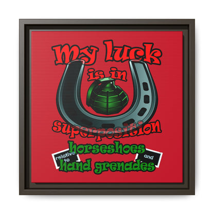 my luck - framed canvas art (dark red)