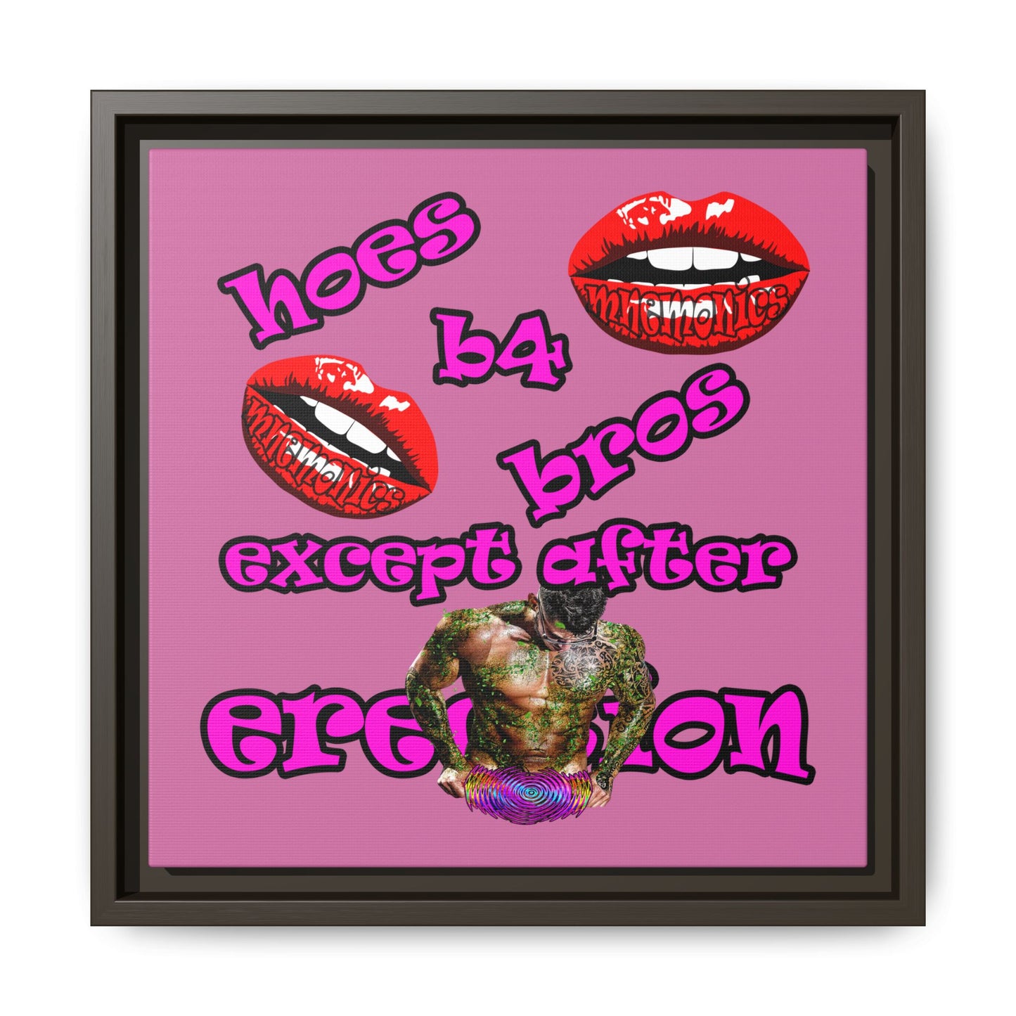 hoes b4 bros - framed canvas art (light pink)