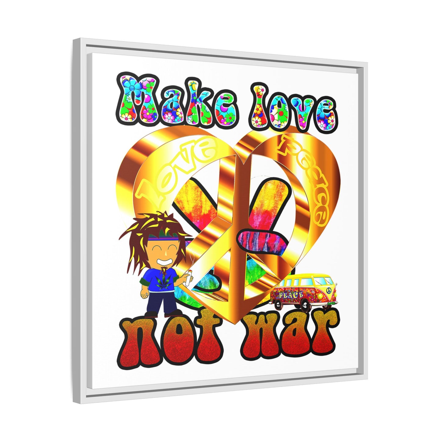 love peace - framed canvas art (white)