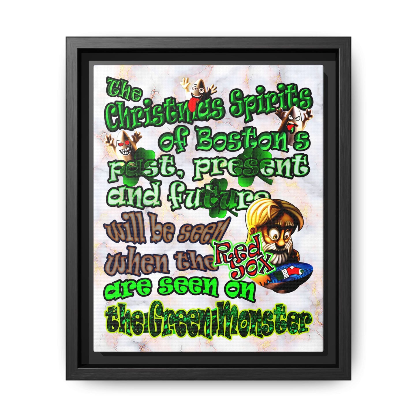 christmas spirits of boston - framed canvas art (white marble)