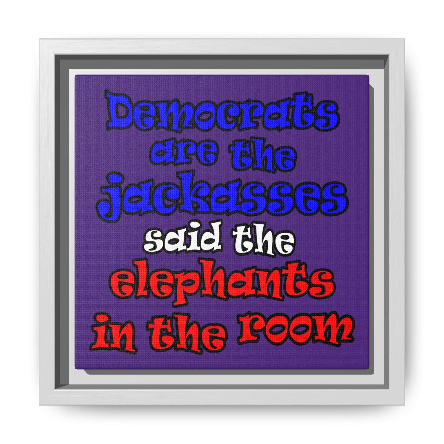 donkeys and elephants - framed canvas art (purple)