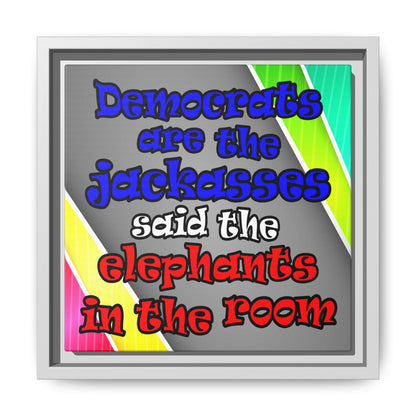 donkeys and elephants - framed canvas art (rainbow split)