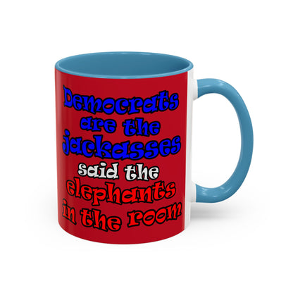 donkeys and elephants - Accent Mug (dark red)