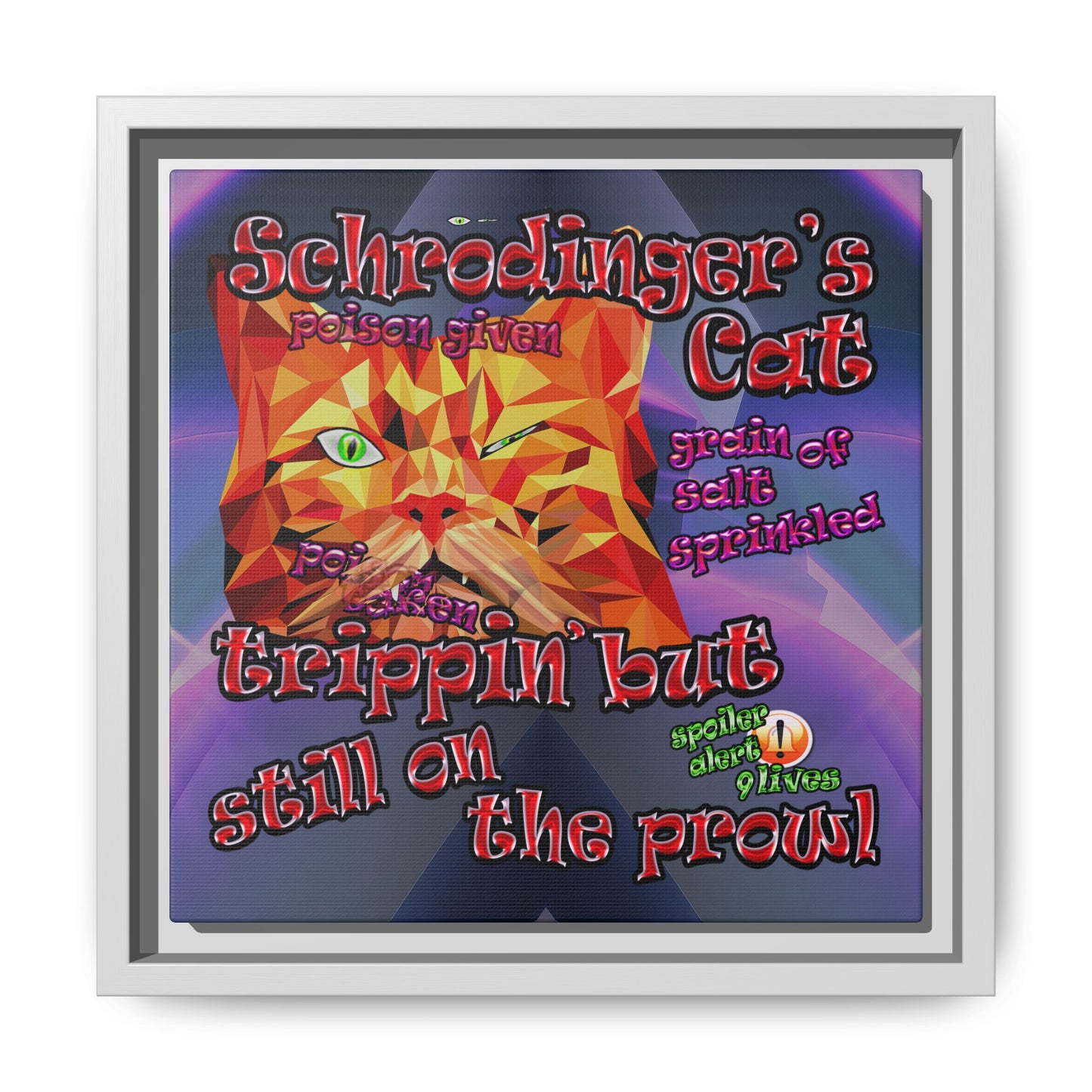 schrodinger's cat - framed canvas art (grey-pink wave)
