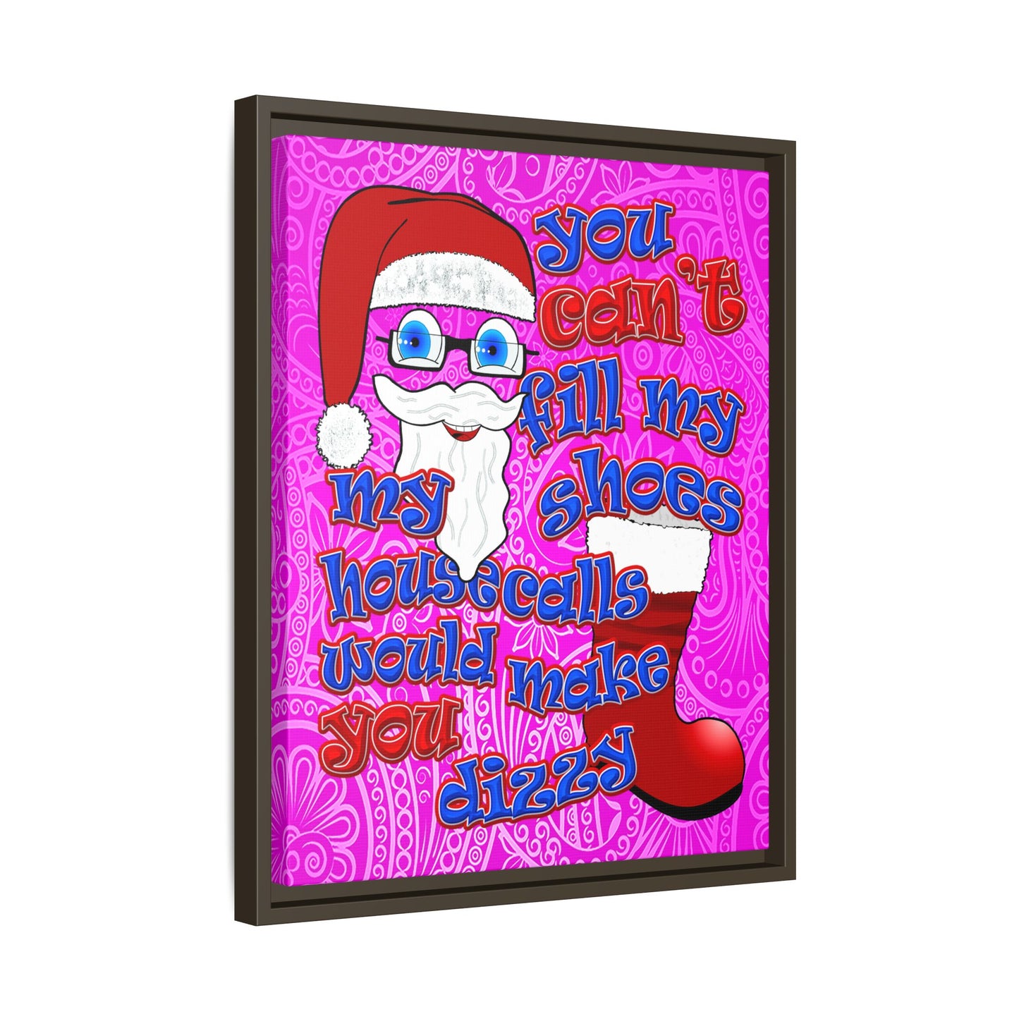santa's shoes - framed canvas art (pink swirl)