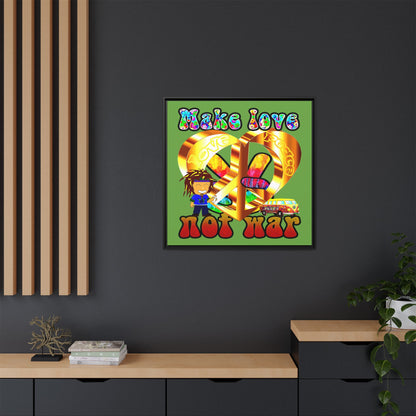 love peace - framed canvas art (green)