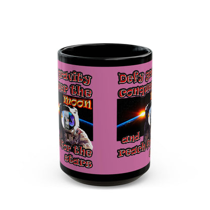 defy conquer reach - Black Mug (light pink)