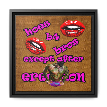 hoes b4 bros - framed canvas art (brown papyrus)