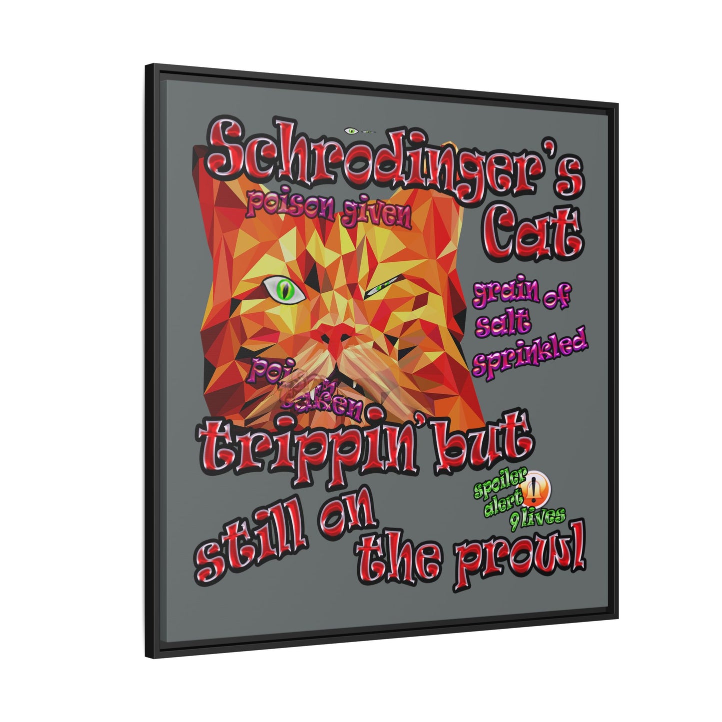 schrodinger's cat - framed canvas art (dark grey)