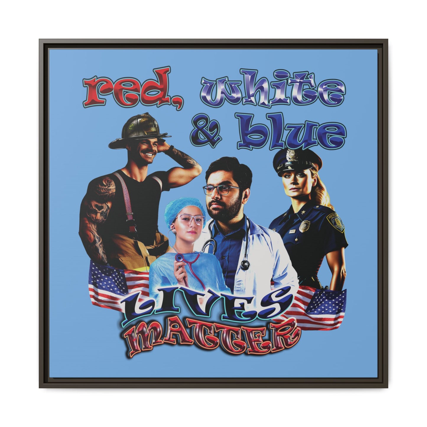 rw&b lives matter - framed canvas art (light blue)