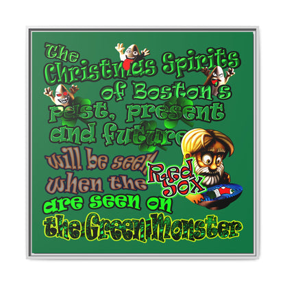 christmas spirits of boston - framed canvas art (dark green)
