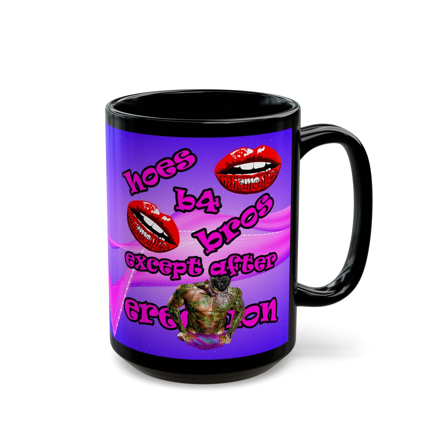hoes b4 bros - Black Mug (purple-pink wave)