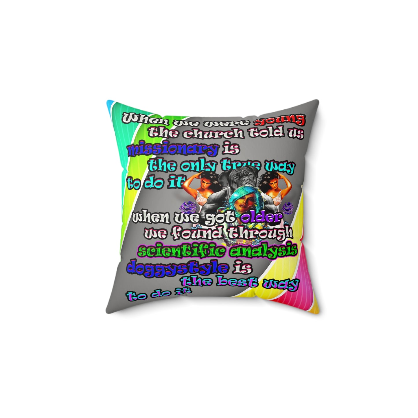 doggystyle - Faux Suede Square Pillow - (rainbow split)