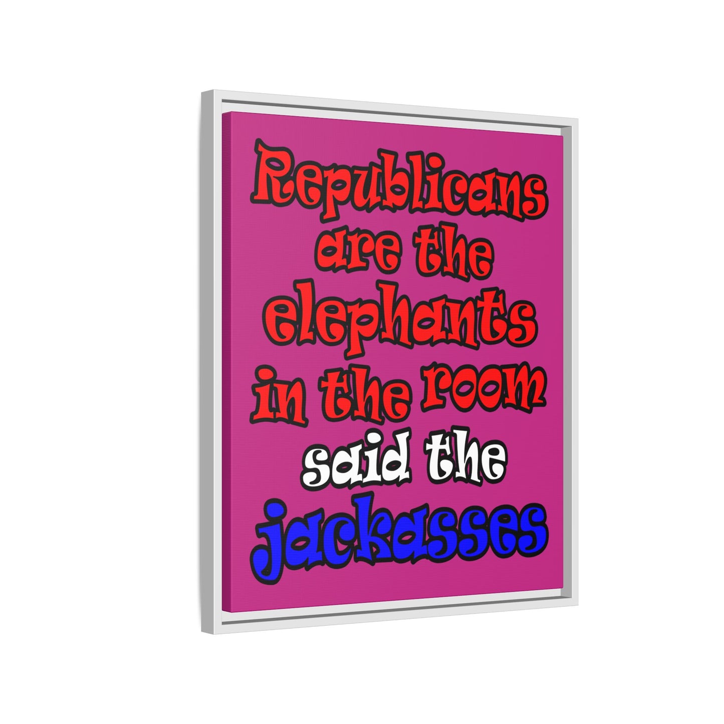 donkeys and elephants - framed canvas art (pink)