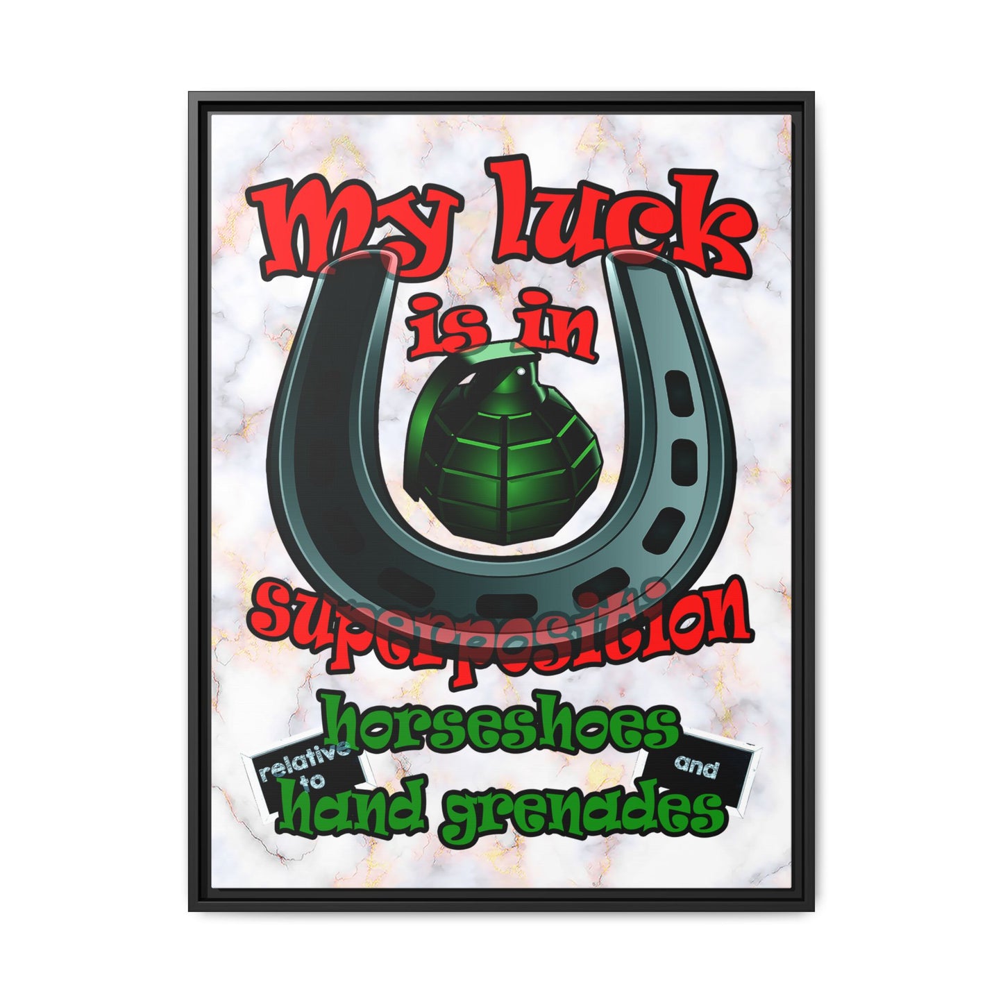 my luck - framed canvas art (white marble)