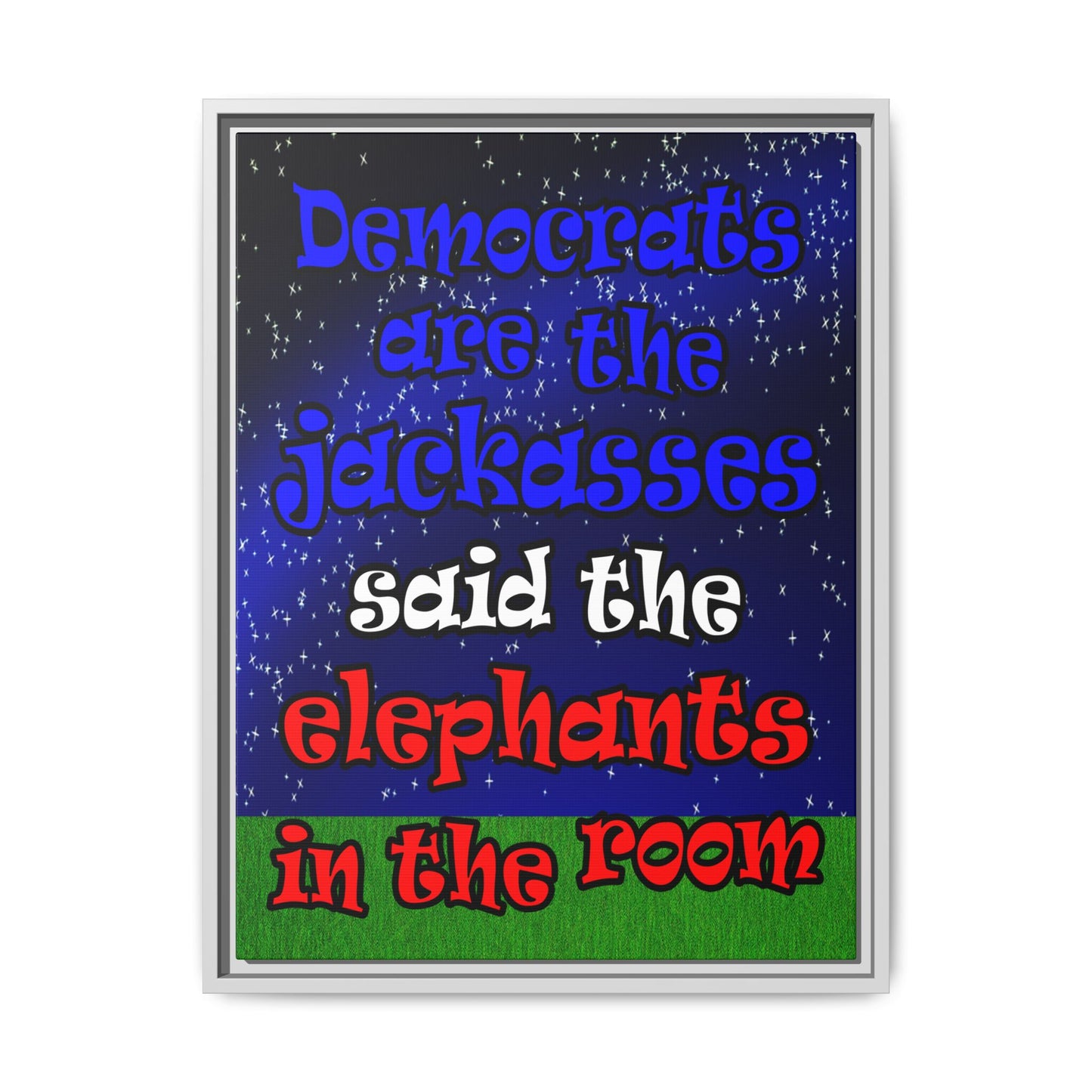 donkeys and elephants - framed canvas art ('snoops' background)