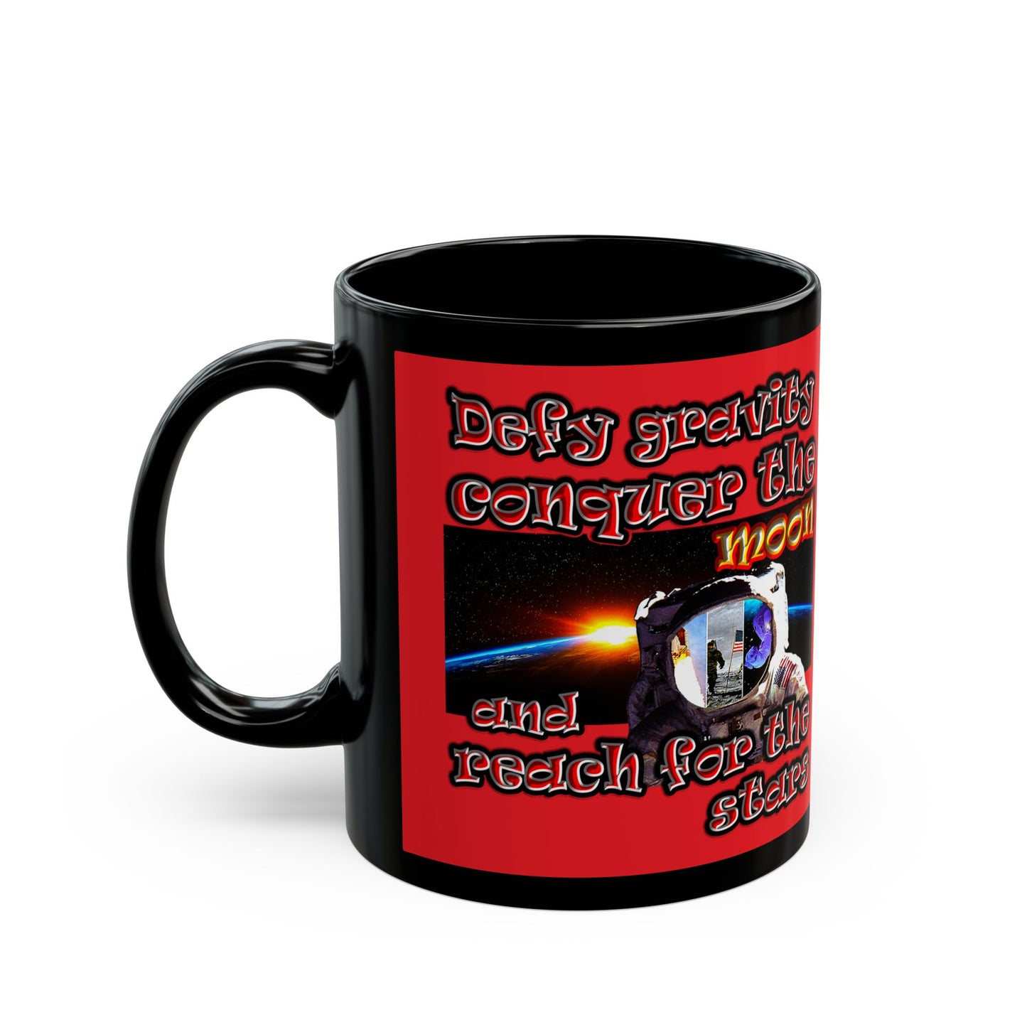 defy conquer reach - Black Mug (red)