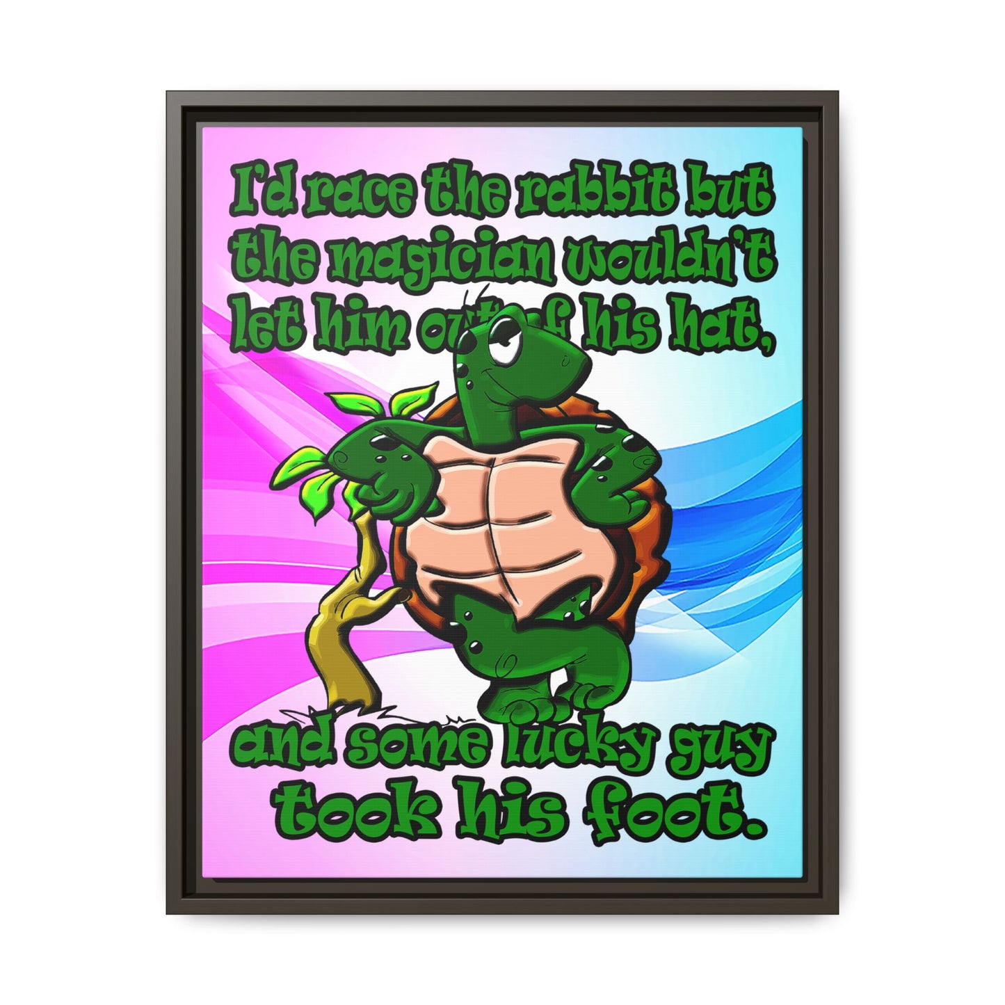 turtle race - framed canvas art (light blue-pink wave)