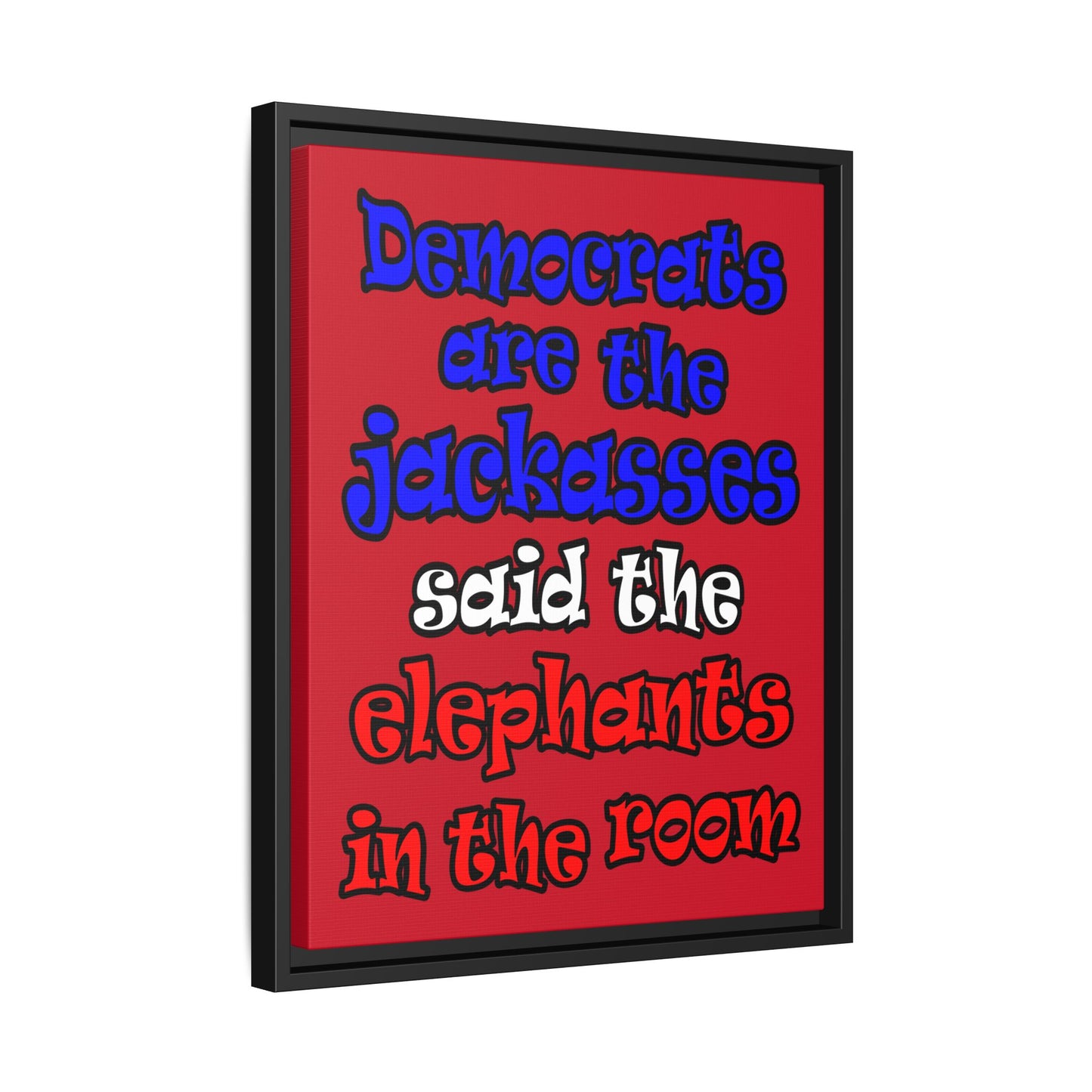 donkeys and elephants - framed canvas art (dark red)