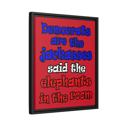 donkeys and elephants - framed canvas art (dark red)