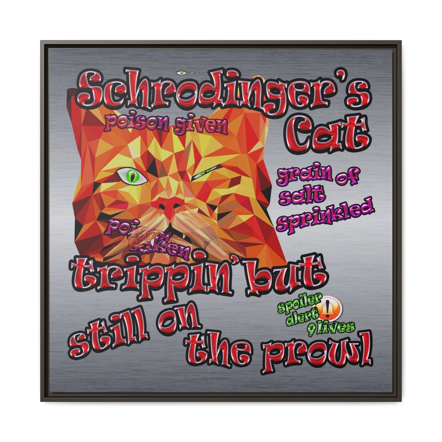 schrodinger's cat - framed canvas art (brushed nickel)