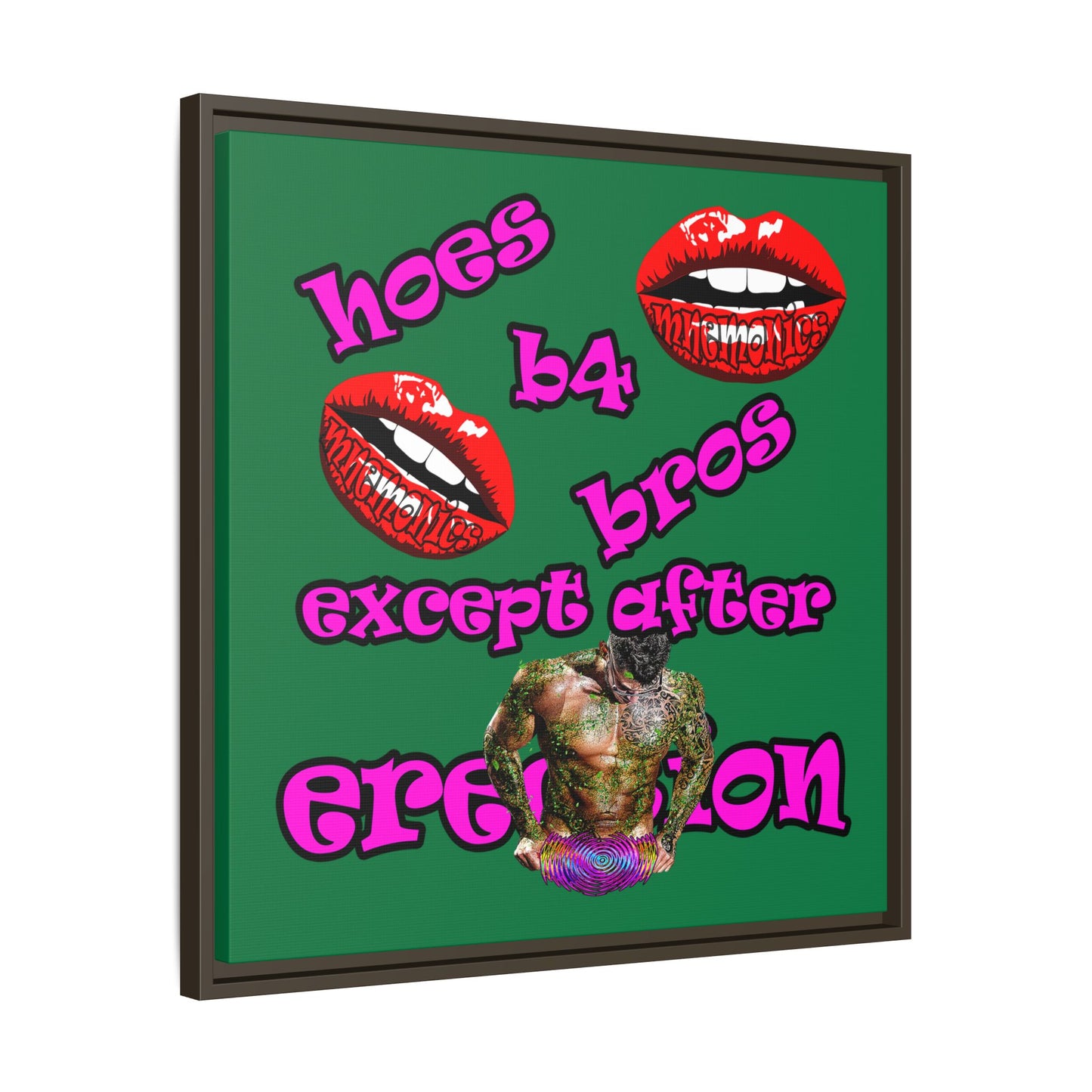 hoes b4 bros - framed canvas art (dark green)