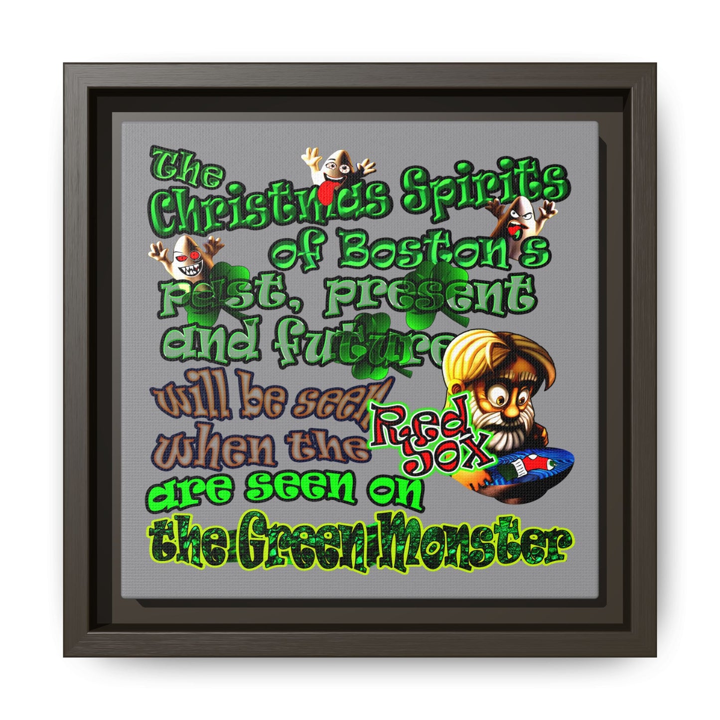christmas spirits of boston - framed canvas art (grey)