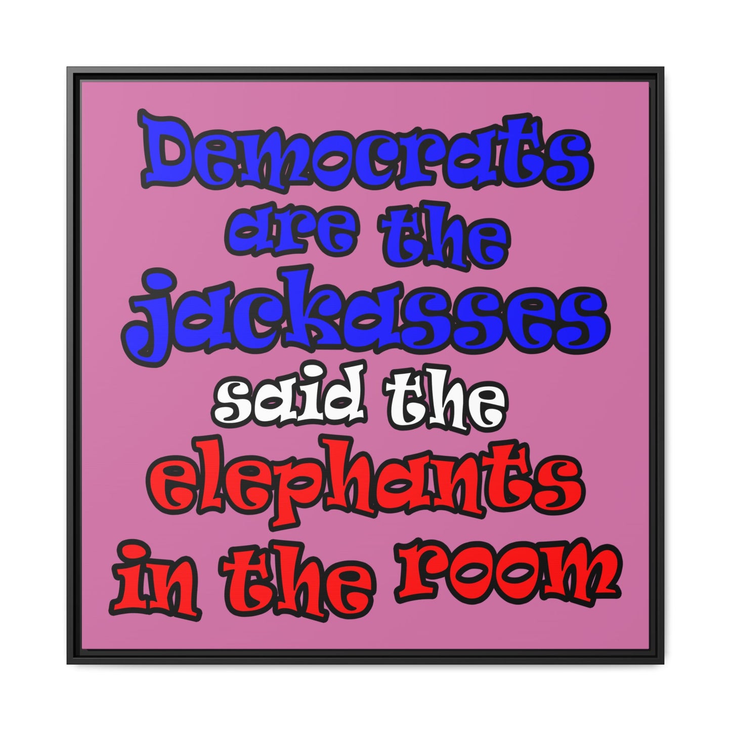 donkeys and elephants - framed canvas art (light pink)