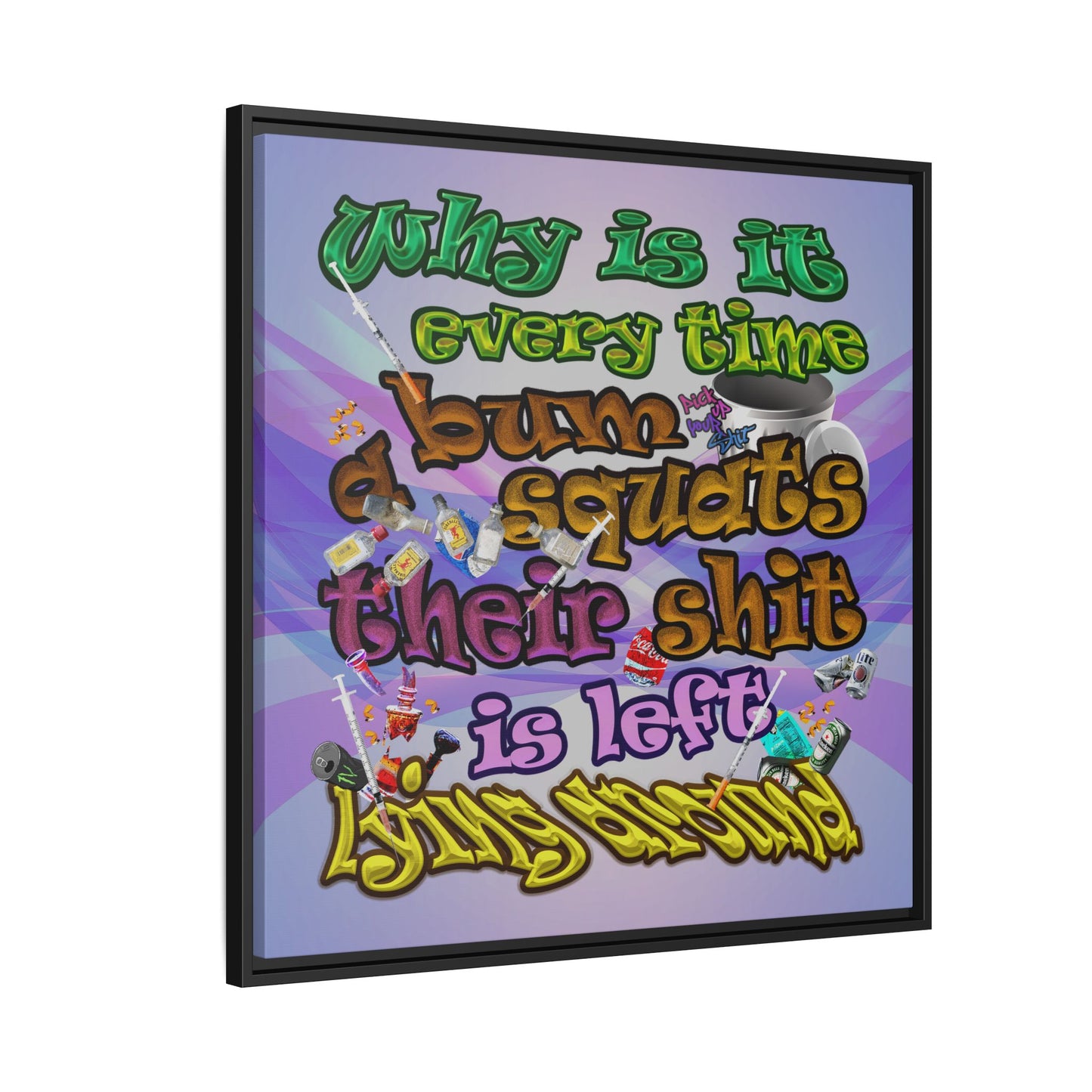 the bum's shit - framed canvas art (light blue-pink wave)