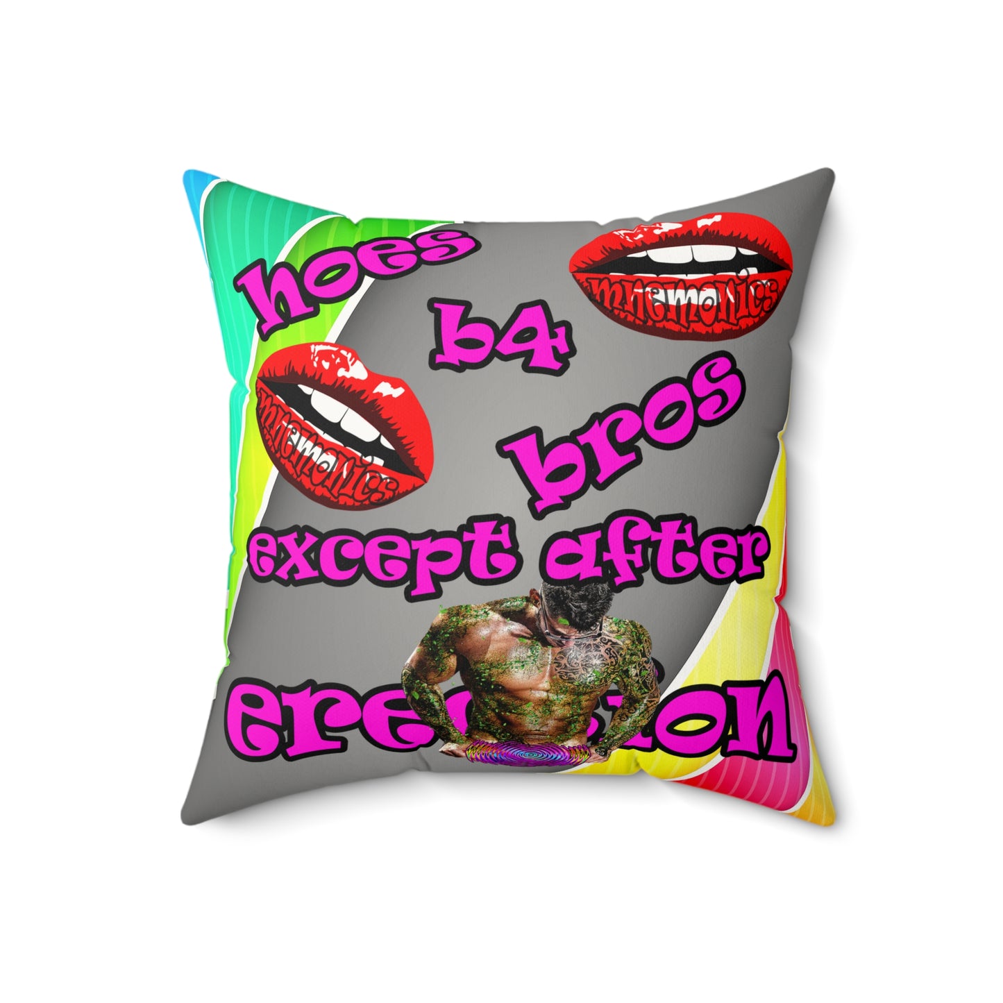 hoes b4 bros - Faux Suede Square Pillow - (rainbow split)