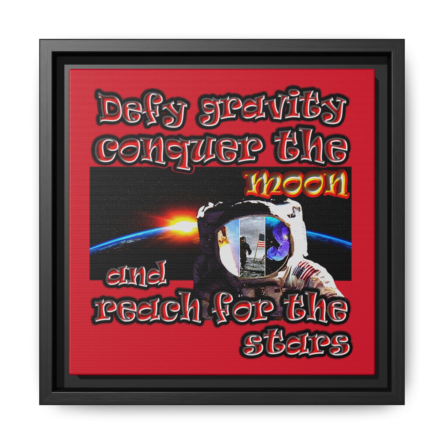 defy conquer reach - framed canvas art (dark red)