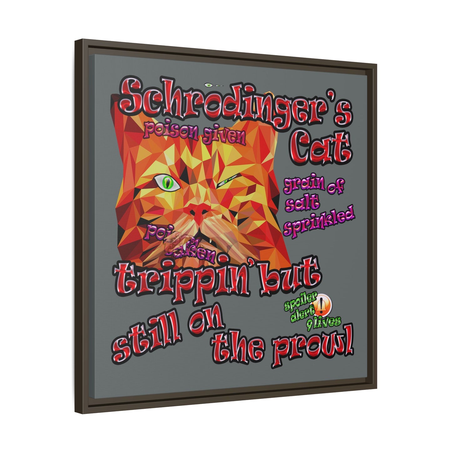 schrodinger's cat - framed canvas art (dark grey)