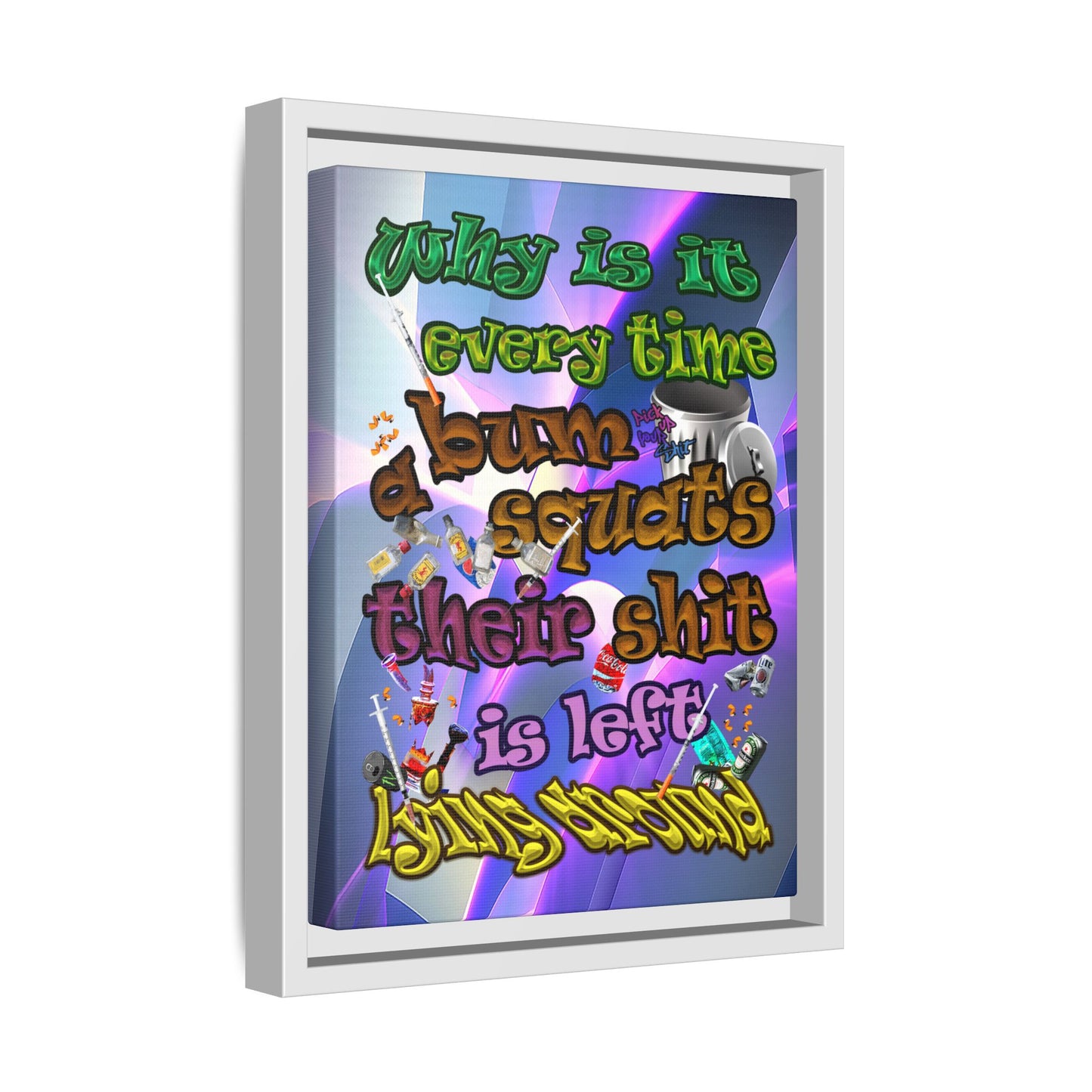 the bum's shit - framed canvas art (grey-pink wave)