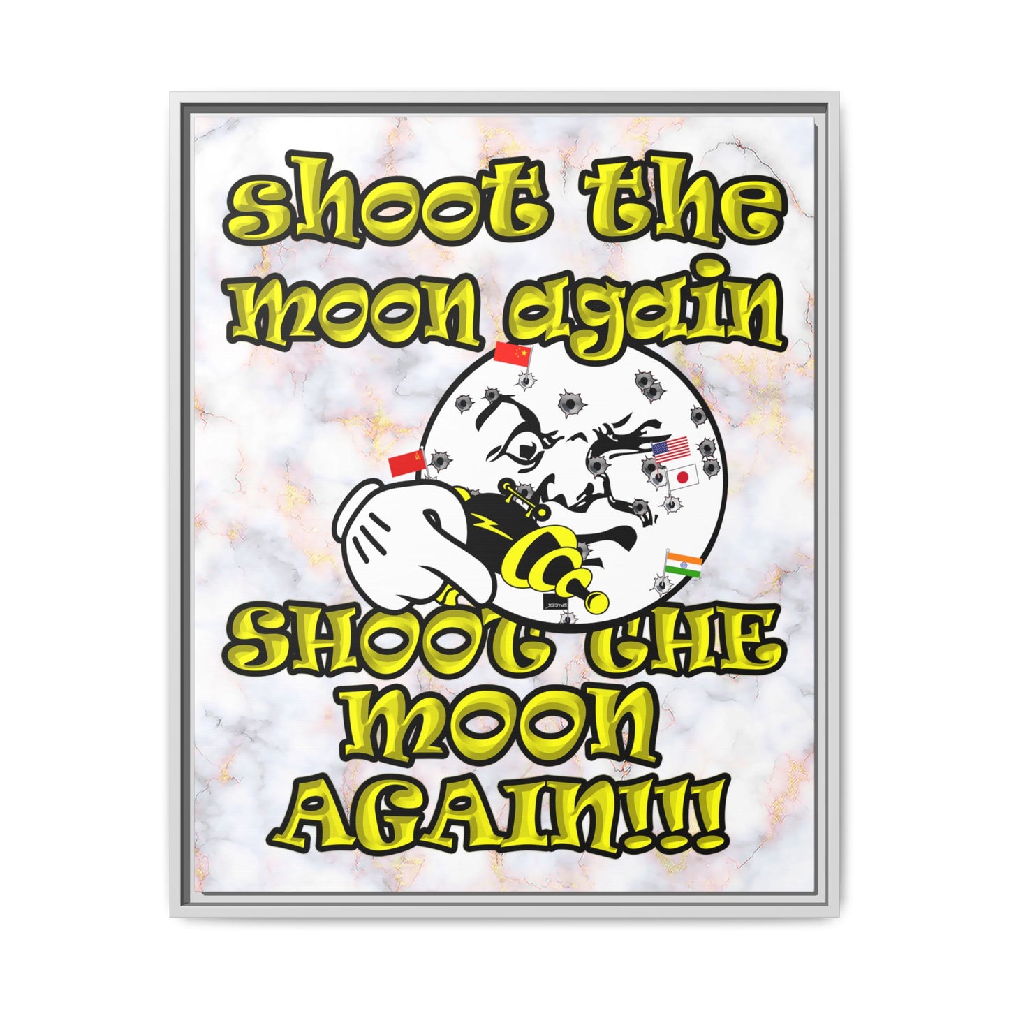 shoot the moon again - framed canvas art (white marble)