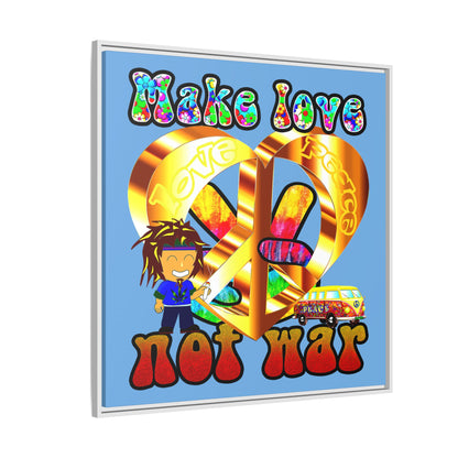 love peace - framed canvas art (light blue)