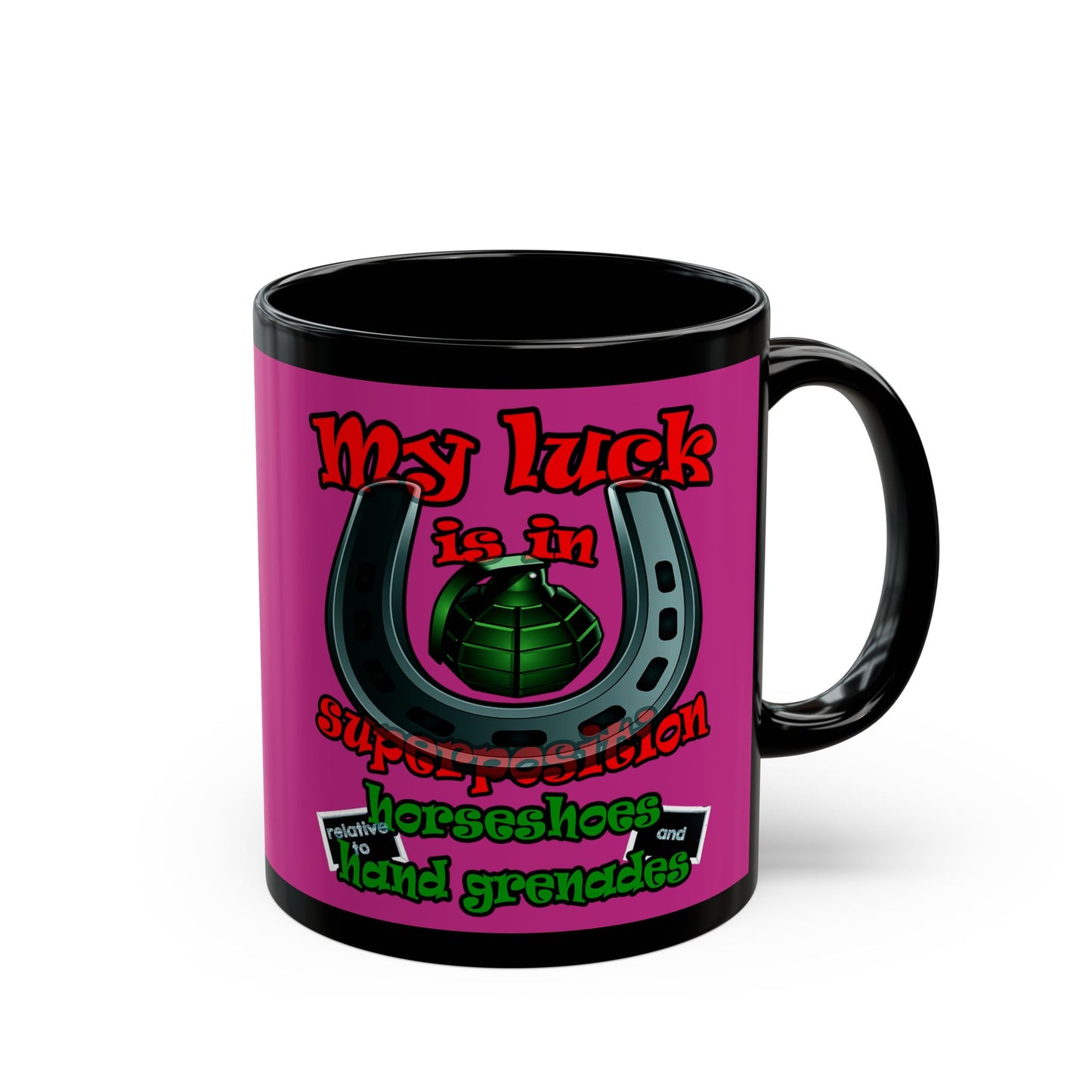 my luck - Black Mug (pink)