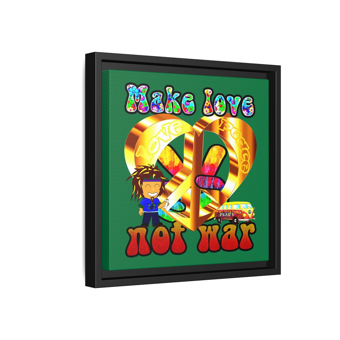 love peace - framed canvas art (dark green)
