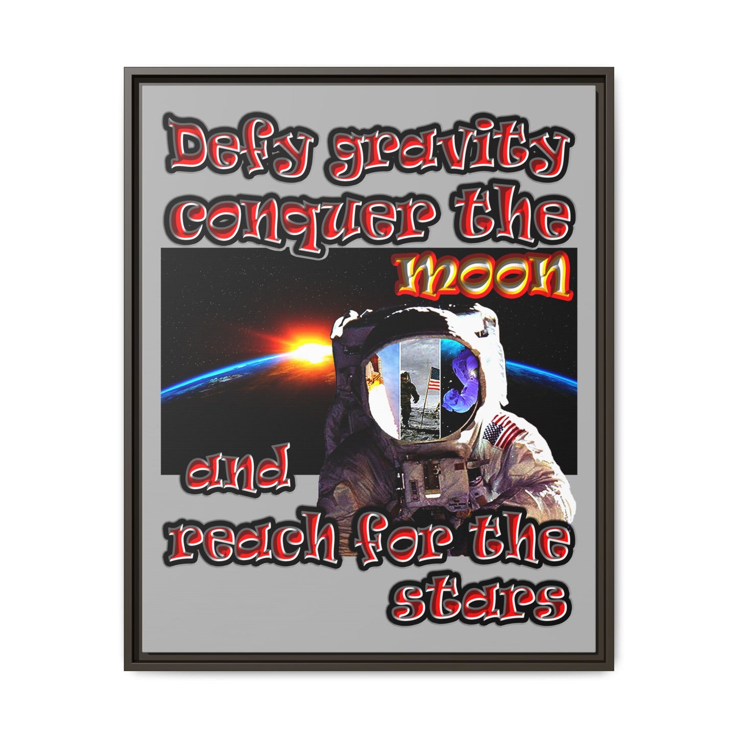 defy conquer reach - framed canvas art (light grey)