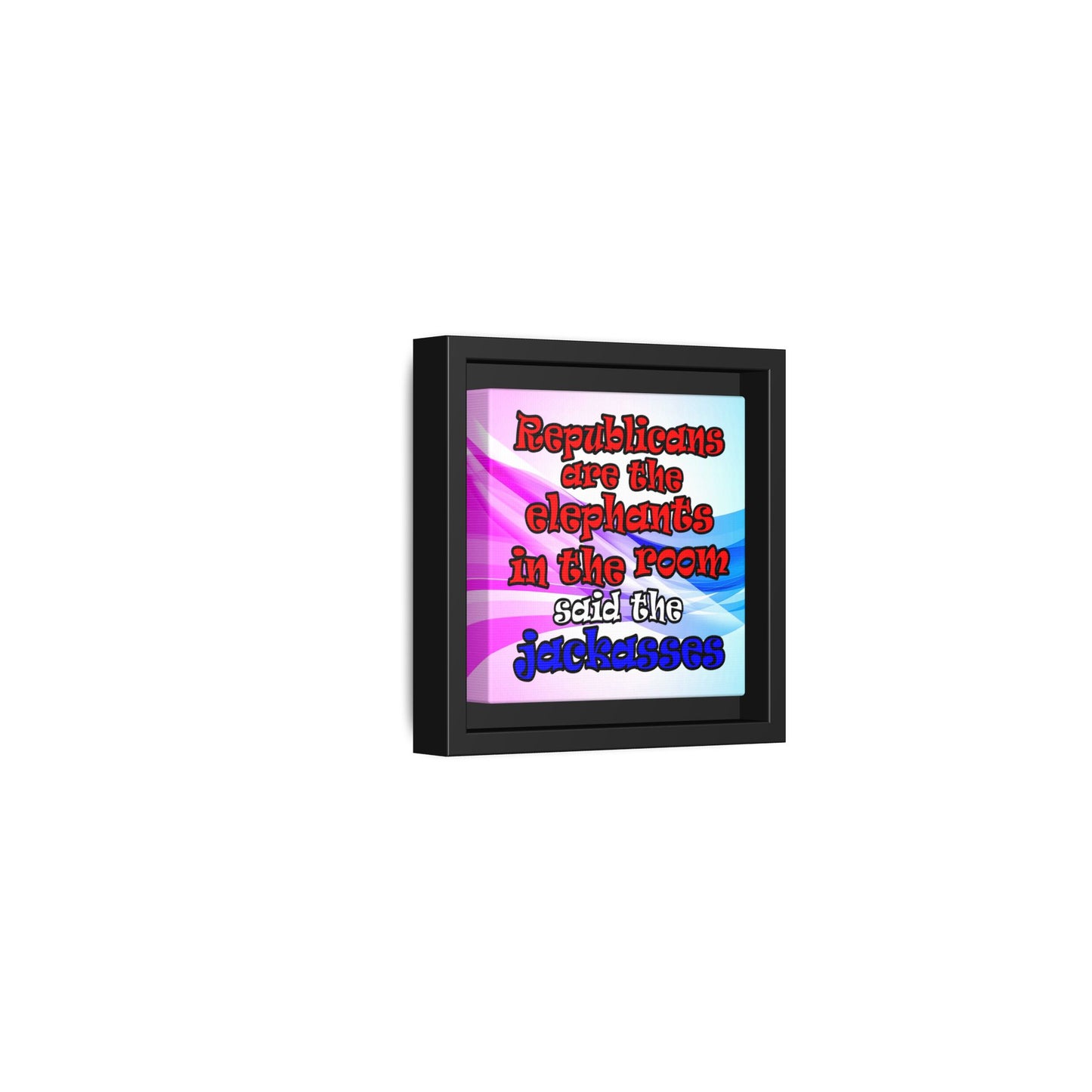 donkeys and elephants - framed canvas art (light blue-pink wave)